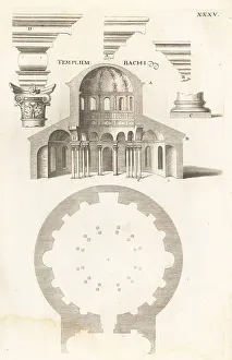 Mausoleum Prints: Plan and section of the dome of the Santa Costanza, Rome