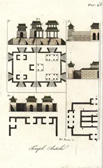 Ferrrario Prints: Plans and elevations of an ancient Chinese temple