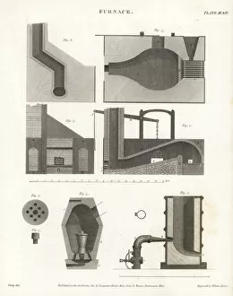 Rees Gallery: Plans and elevations for a furnace, early 19th century