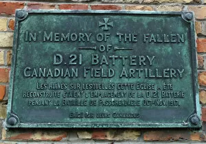 Metres Collection: Plaque to Canadian Artillery D21 Battery, Zonnebeke