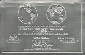 Plaque left on the moon by the first visitors Plaque left on the moon by the first visitors