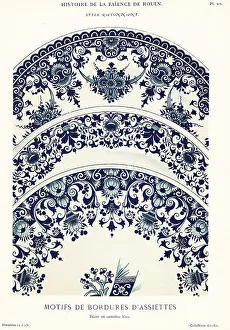 Earthenware Prints: Plate border mofifs in blue camaieu, festoon style, Rouen