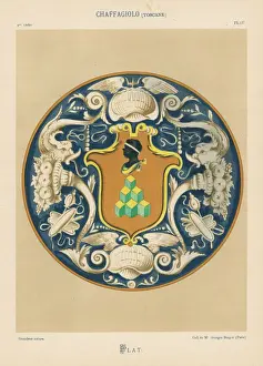 Dolphins Prints: Plate from Chaffagiolo, Tuscany, Renaissance enamel ware