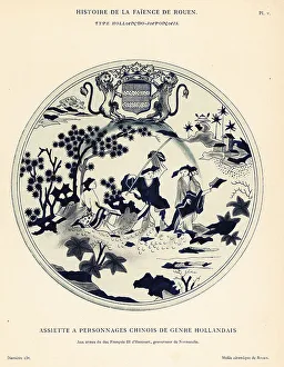 Crockery Prints: Plate with Chinese figures in the Dutch-Japanese style, Rouen