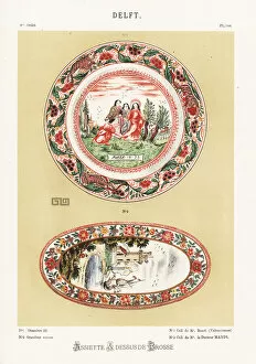 Plate and hairbrush from Delft, Netherlands, 18th century