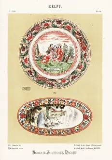 Disciples Prints: Plate and hairbrush from Delft, Netherlands, 18th century