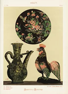 Cock Gallery: Plate and pitchers from Delft, Netherlands, 18th century