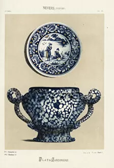 Histoire Collection: Plate and planter from Nevers, France