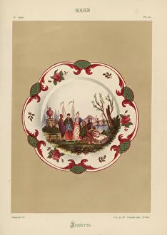 Plate from Rouen, France, decorated with landscape