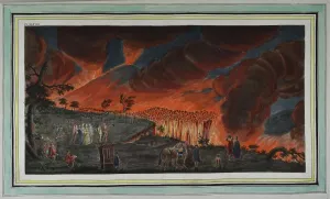 Campi Prints: Plate VIII: Night view of a current of lava - Mount Vesuvius