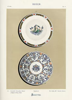 Plates decorated with cupids on a sea monster