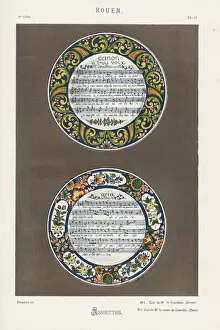 Plates decorated with musical scores within