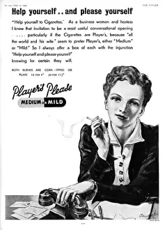 Clerical Prints: Players cigarette advert featuring female office worker