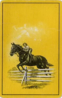 Jumps Gallery: Playing Card Back - Female Horse jumping a fence