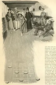 Playing deck shuffleboard on a cruise ship