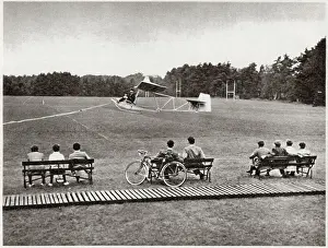 Cadet Prints: On one of the playing fields at Wellington College - a member of the Air Force section taking off in a glider