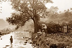 Playing in the river at Duntocher, Scotland, early 1900s