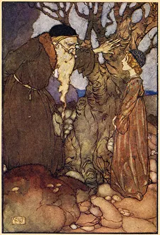 Please, she said. I want to be a nightingale. Scene from the story, The Bird of Shadows and the Sun-Bird, illustrated by Edmund Dulac. Date: 1913