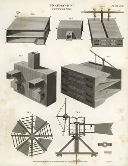 18thcentury Prints: Pneumatics ventilator, section and plan, 18th century