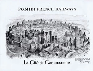 P.O. Midi French Railways and the city of Carcassonne