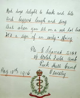 Handwriting Gallery: Poem and badge of the Royal Army Medical Corps, WW1