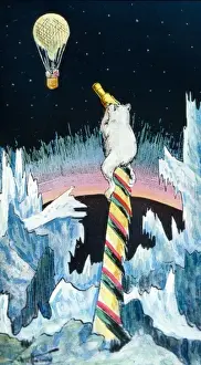 Polar bear on the North Pole spying on a balloon