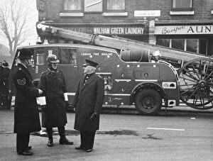 1950s Childhood Gallery: Police and Fire Brigade attending a fire at Chelsea FC