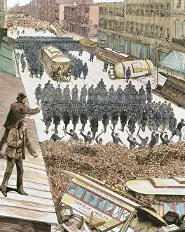 Police officers dispersing the strike of employees of Street