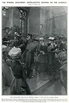 Policemen Prints: Police removing suffragettes chained to railings 1908