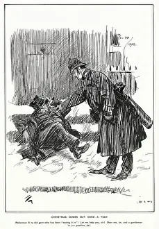 Drunkard Prints: Policeman attending to a extremely drunk man lying on the floor. Date: December 1901