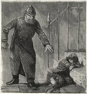 Reach Prints: Policeman discovering sleeping waif on a doorstep