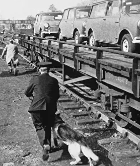 Policeman and dog by a railway line