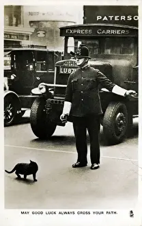 Your Prints: Policeman Helping Black Cat to Cross Road, London