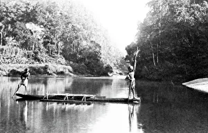 Canoe Prints: Poling a canoe on the Navua River, Fiji, Victorian period