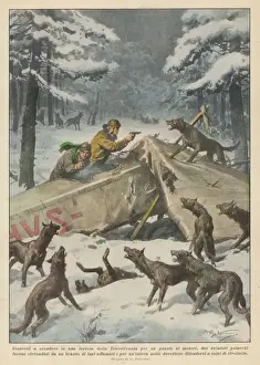 Two Polish aviators confronted by hungry wolves