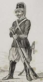 Vernier Prints: Polish guard. Engraving, 19th century