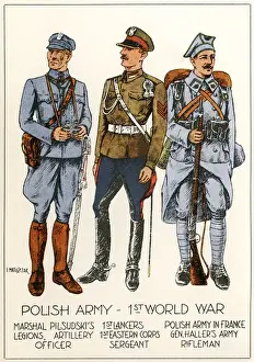 Binoculars Prints: Three Polish soldiers, WW1