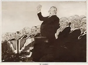 Shouting Prints: A politician gives an alarmist speech and we see the reception of it by the audience