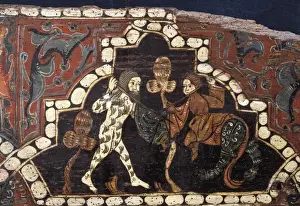 Duero Prints: Detail of a polychrome beam with scene of a knight