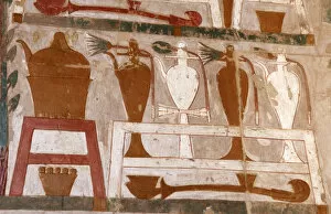 Hatshepsut Collection: Polychrome limestone reliefs depicting essences and perfumes
