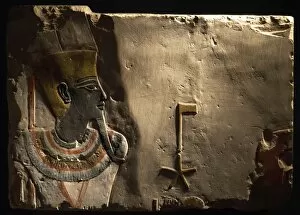 Amun Gallery: Polychrome relief depicting god Amun-Min as pharaoh. Egypt