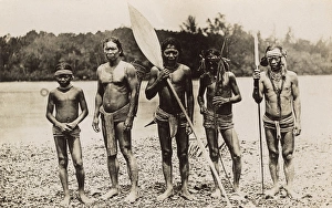 Polynesians with spear, bow and arrow and leaf-shaped paddle Polynesians with spear, bow and arrow and leaf-shaped paddle