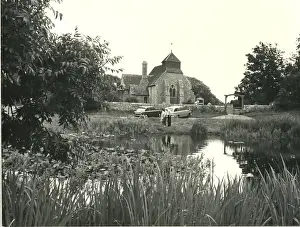 Pond and church at Friston, East Sussex