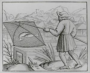 Systems Prints: The pond fisherman. Engraving after a woodcut