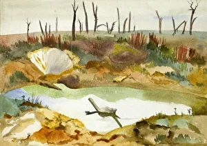 Stump Gallery: Pond at Thiepval, by Richard Carline, WW1