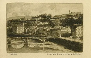 Firenze Prints: Ponte alle Grazie and view of San Miniato, Florence, Italy