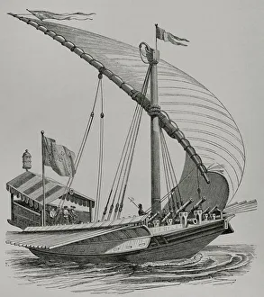 Cannons Prints: Pontifical galley equipped with large stays, sails