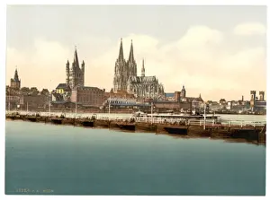 Pontoon Prints: Pontoon bridge from Deutz, Cologne, the Rhine, Germany