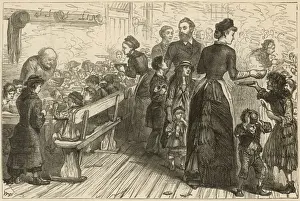 Poor children being fed in Limehouse, London