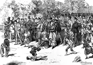 Poor children in front of the The Guards Band in St. James